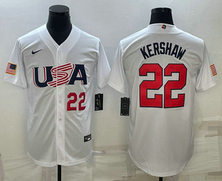 Men%27s USA Baseball #22 Clayton Kershaw Number 2023 White World Baseball Classic Stitched Jersey